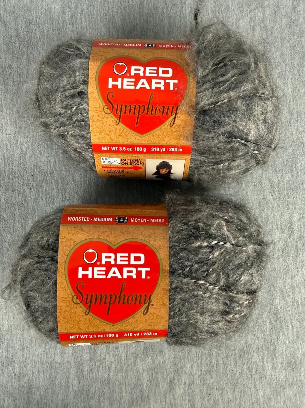 Red Heart Symphony 4327 Gray Taupe Fluffy Worsted #4 100% Acrylic Lot of 2
